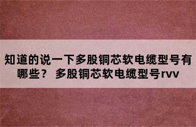 知道的说一下多股铜芯软电缆型号有哪些？ 多股铜芯软电缆型号rvv